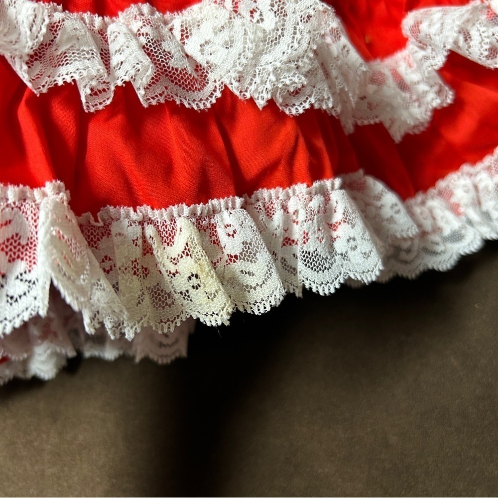 Vintage Betty Oden Girl Dress Size 7 Fire Engine Red Pageant Frilly Lace - Picture 10 of 11
